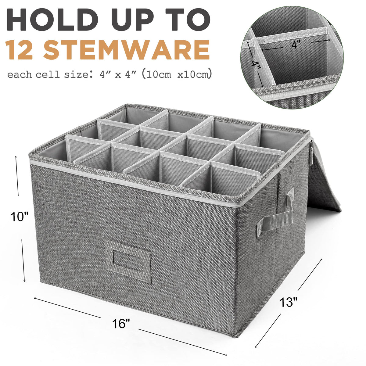 LotFancy stemware storage box handles highlight easy carrying