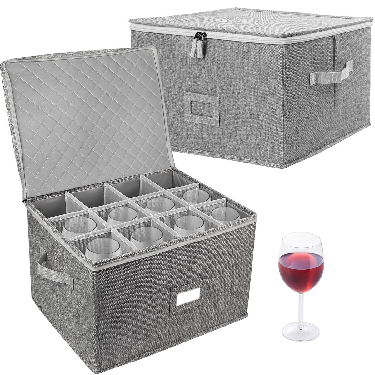 LotFancy stemware storage box outer view shows protective quilted shell for moving