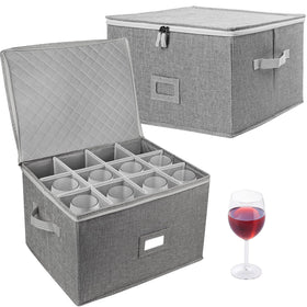 LotFancy stemware storage box outer view shows protective quilted shell for moving