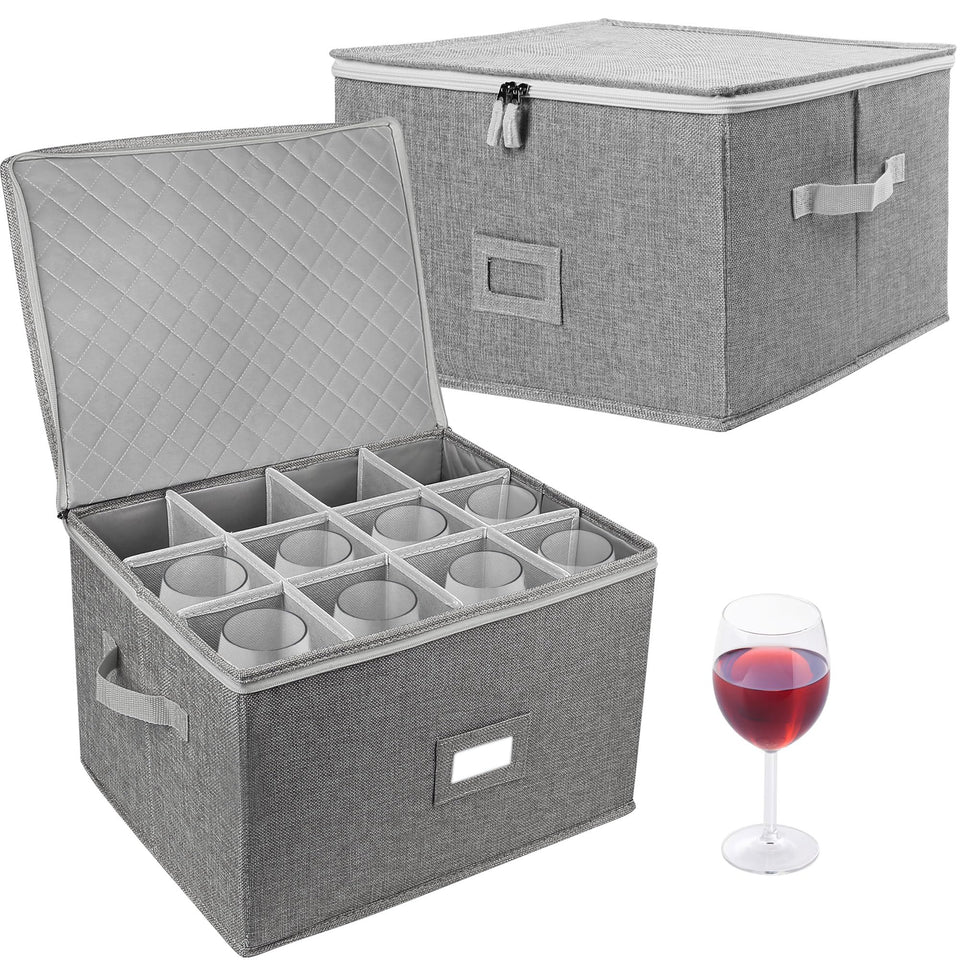 LotFancy stemware storage box outer view shows protective quilted shell for moving