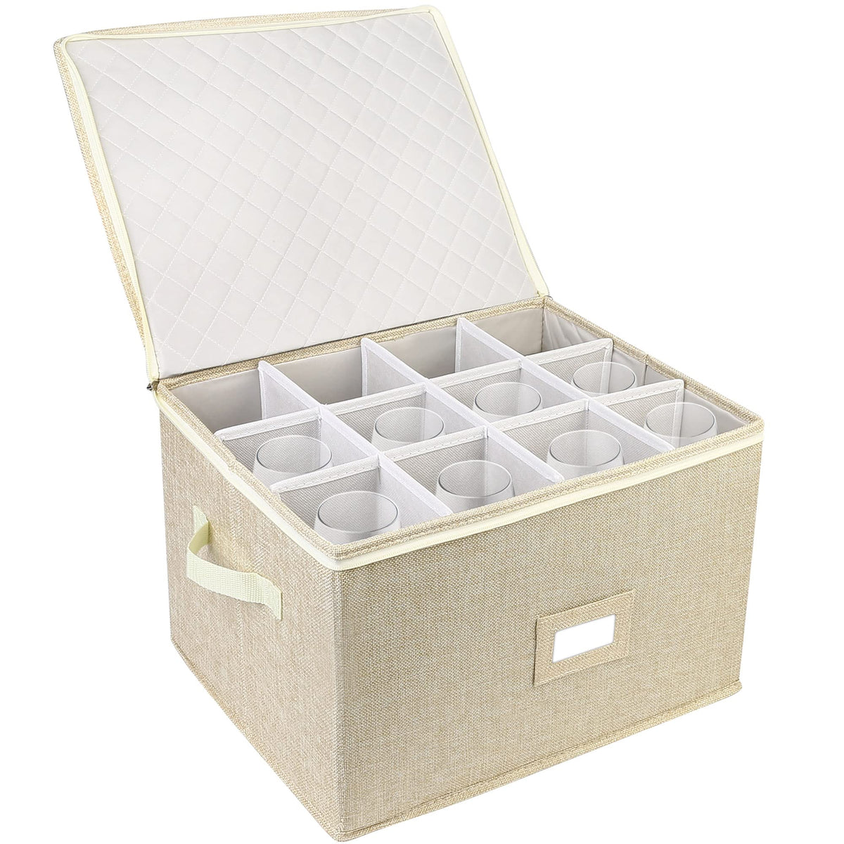 LotFancy stemware storage box with quilted shell protects crystal during moving and transport