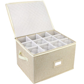LotFancy stemware storage box with quilted shell protects crystal during moving and transport
