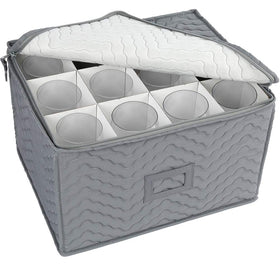 LotFancy stemware storage case with 12 compartments keeps glasses organized and protected.