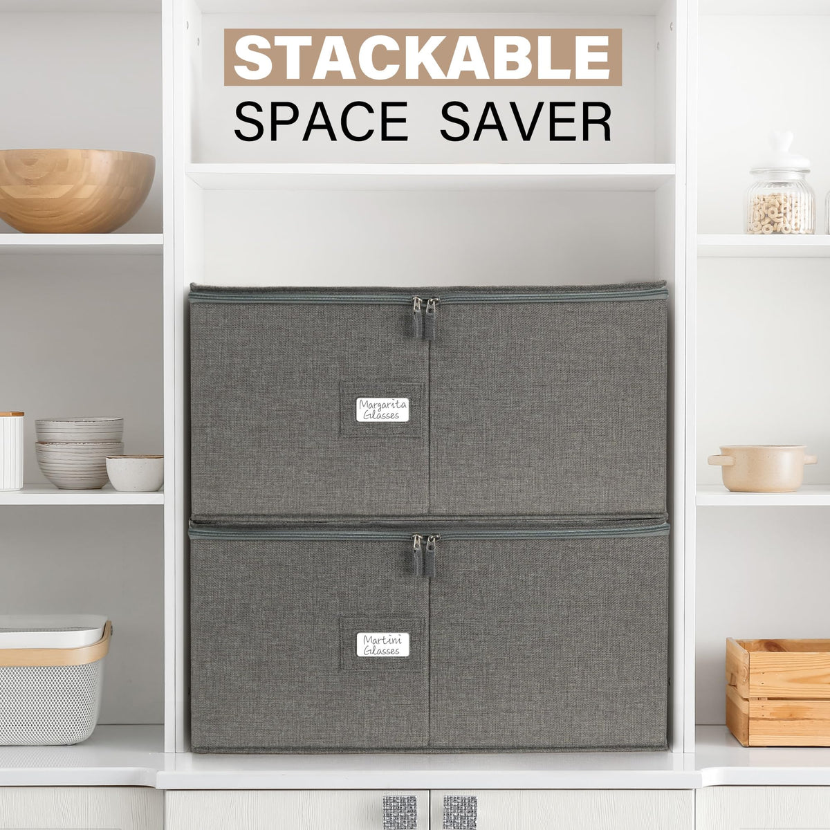 LotFancy stemware storage container label window for quick identification