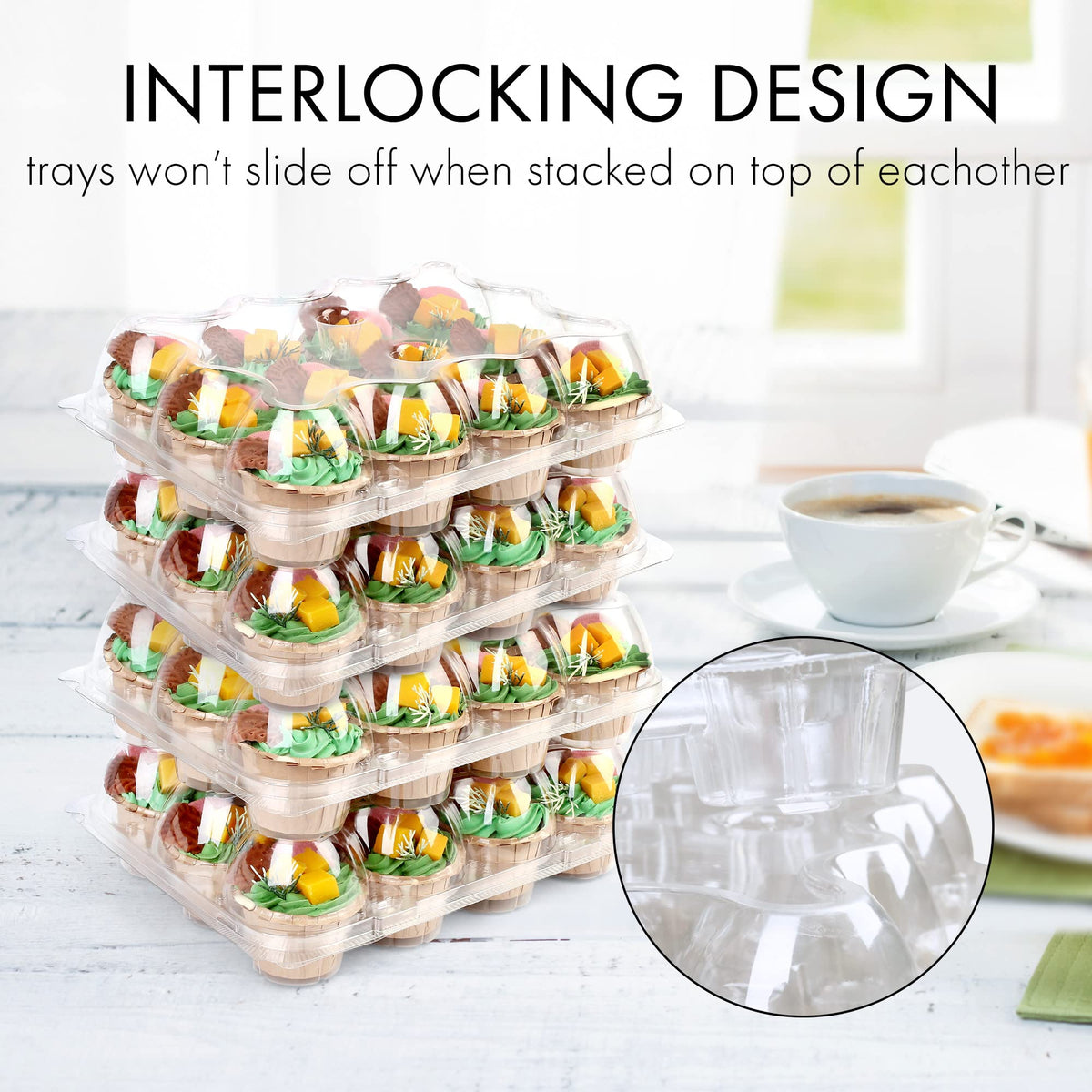LotFancy tall dome lid cupcake carrier protecting frosting and decorations.