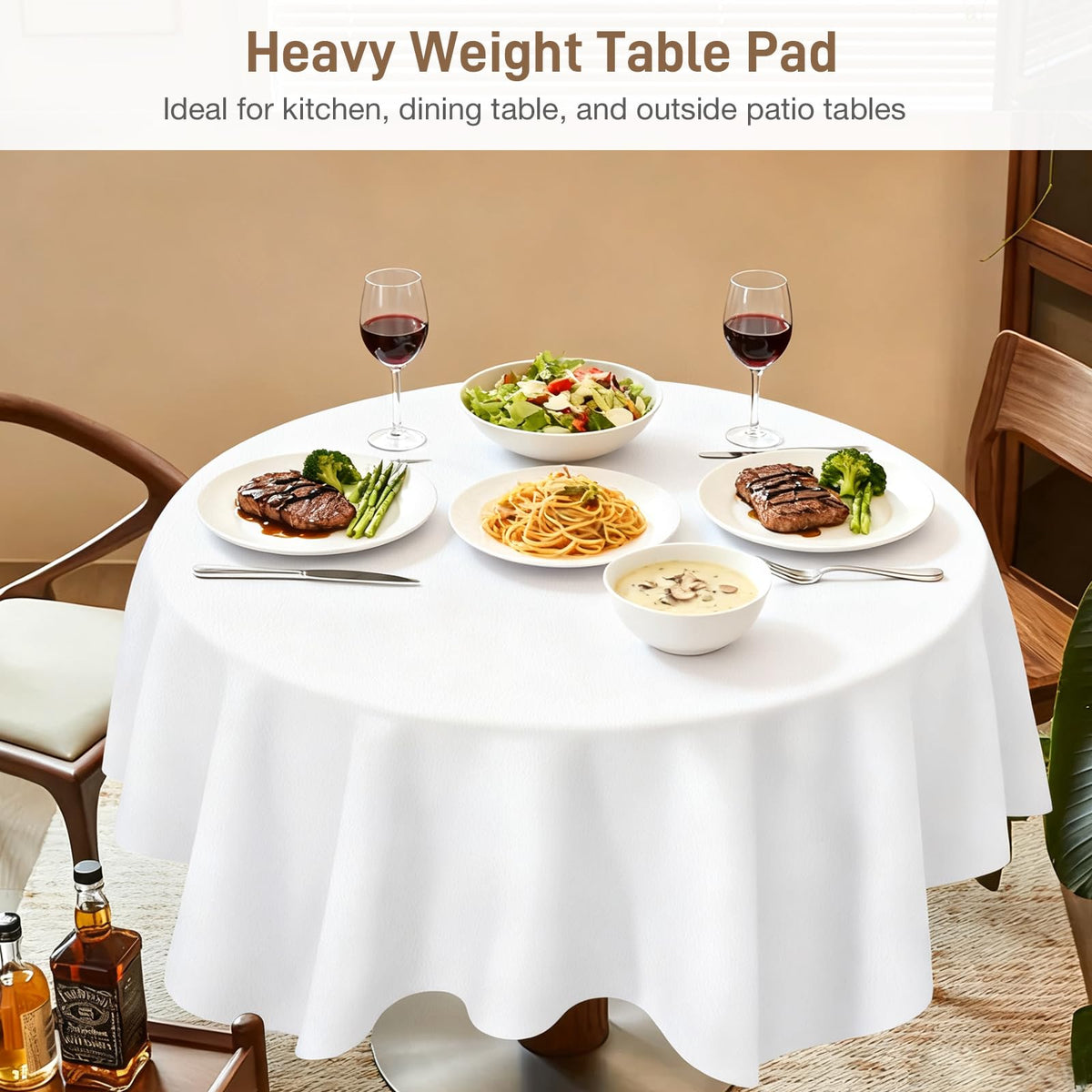 LotuFlor table-pad under tablecloth creates a smooth, wrinkle-free dining surface.