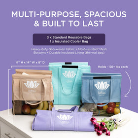 Lotus Original mesh bottom bags are machine washable for easy cleanup.