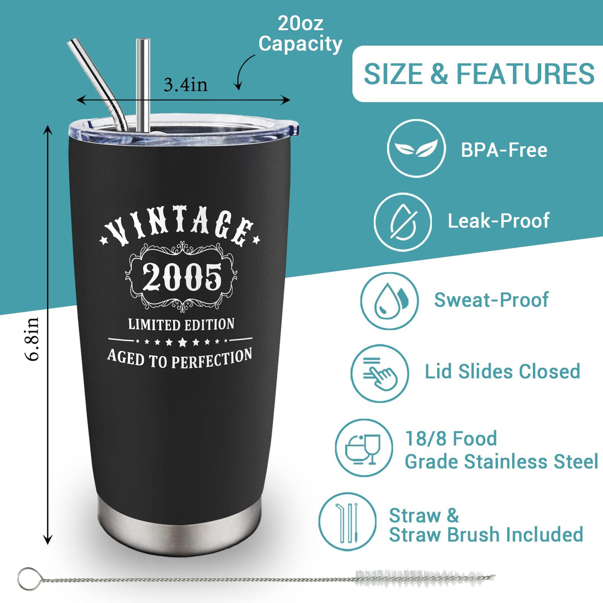 Louasedh 21st birthday tumbler lid slide open for easy sipping