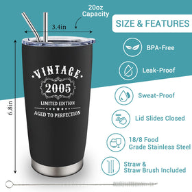 Louasedh 21st birthday tumbler lid slide open for easy sipping