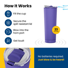 LoudCup 23oz BPA-free tumbler royal purple showcases durable reusable design for all-day events.