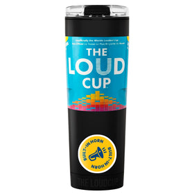 LoudCup blow horn tumbler assembly for quick cheering at games.