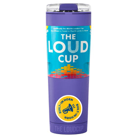 LoudCup blow horn tumbler royal purple front view for vibrant game-day cheers.