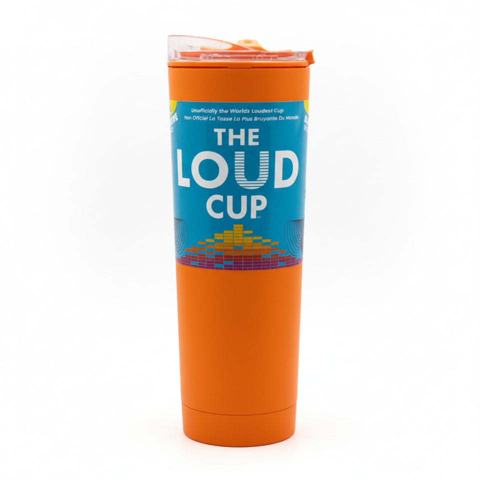 LoudCup blow horn tumbler for cheering at games and sipping with style.