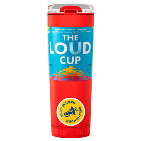 LoudCup blow-horn-tumbler in action at a stadium for cheers and hydration