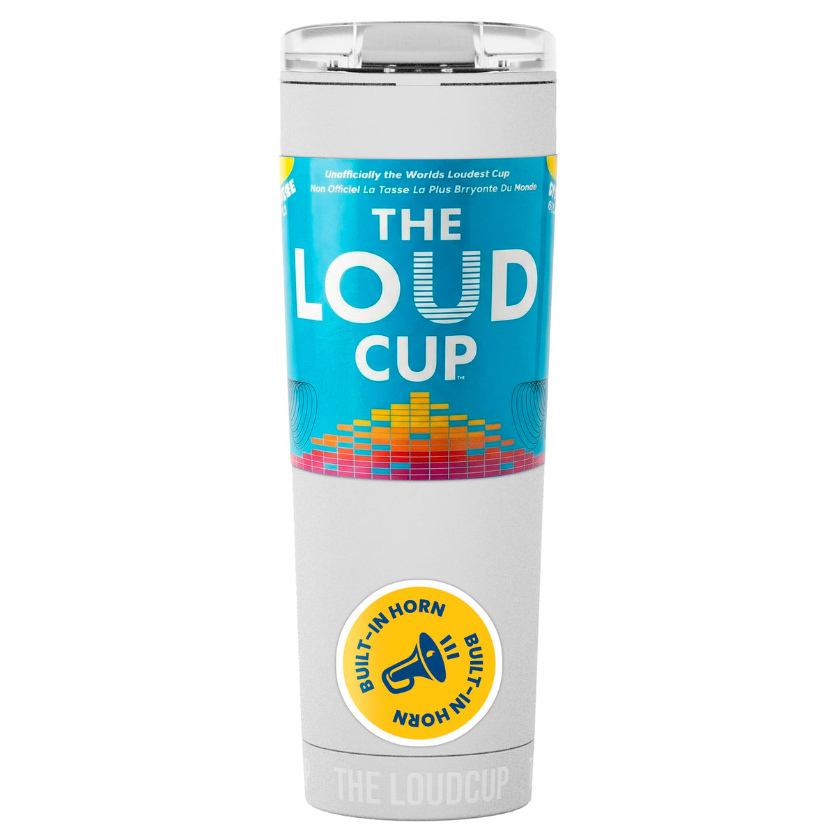 LoudCup blow horn tumbler with built-in horn for on-the-spot cheering during games.