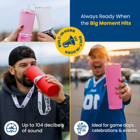 LoudCup cup-holder base design fits most cups for easy stadium use.
