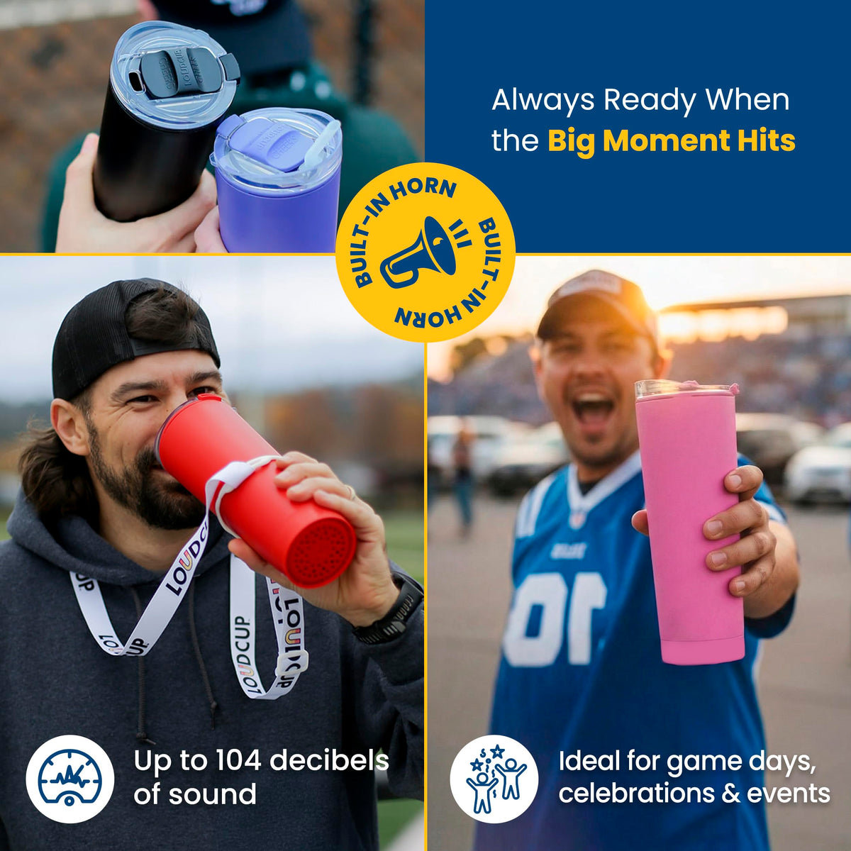 LoudCup cup-holder compatible tumbler with royal purple finish for on-the-go use.