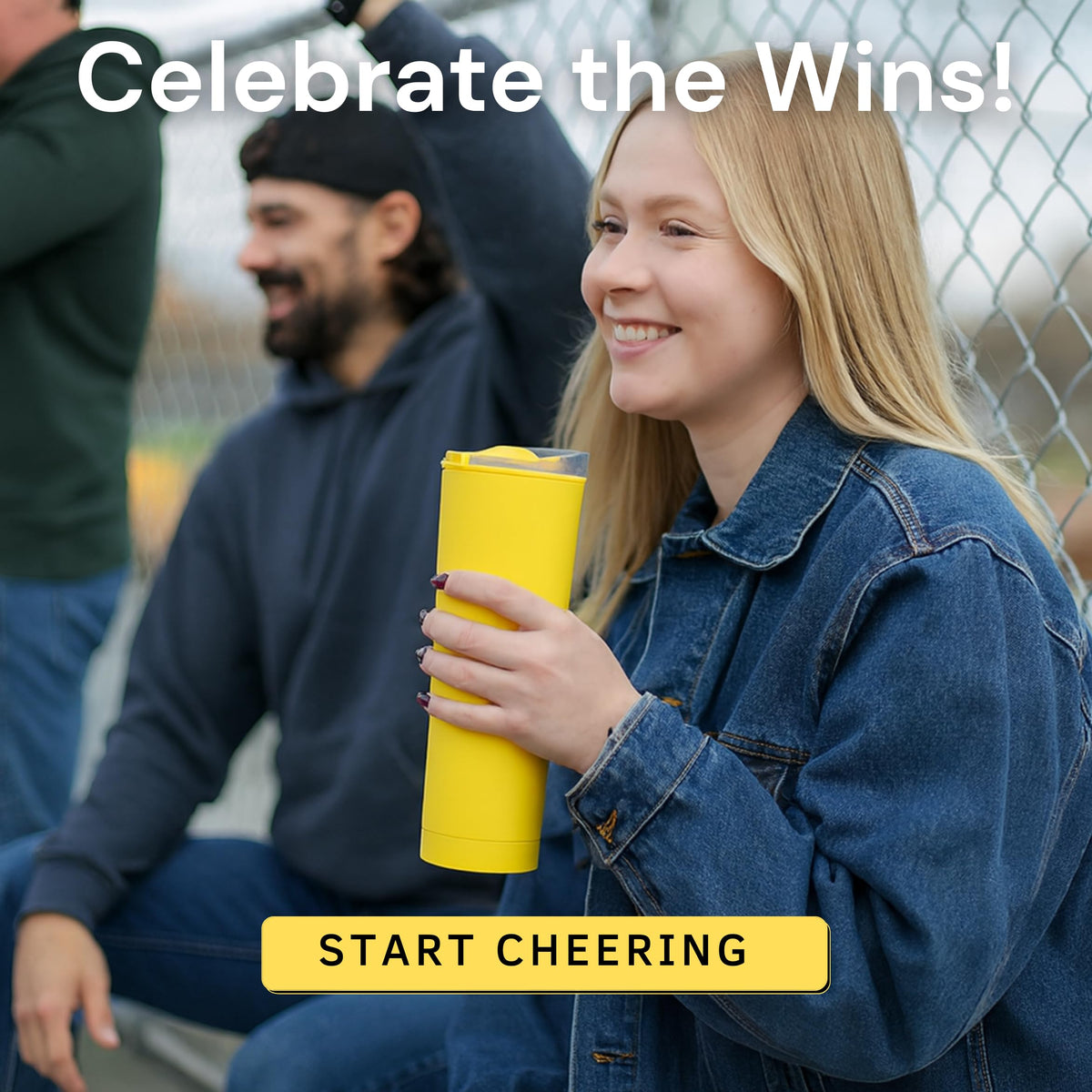 LoudCup Tumbler in hand during a game-day cheer shows secure grip.
