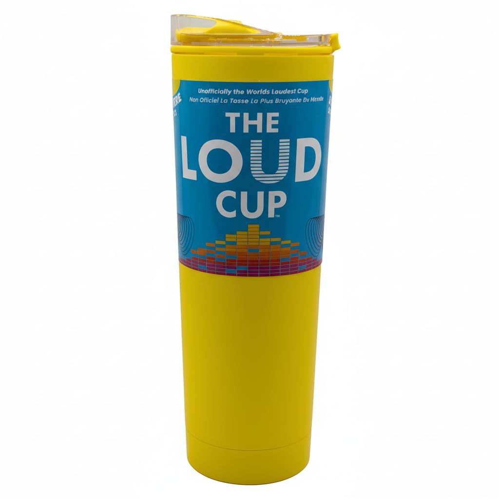 LoudCup yellow 23oz tumbler provides durable hydration for events.