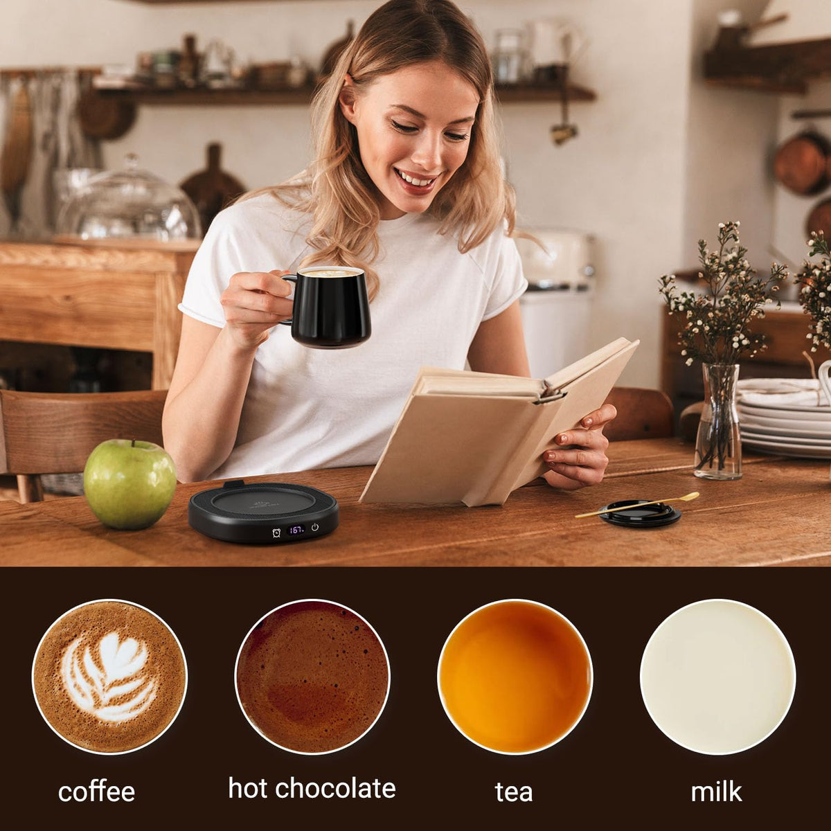 LOUTYTUO 14 oz ceramic mug heats quickly with lid on