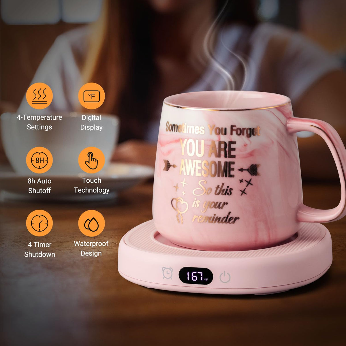 LOUTYTUO Coffee Mug Warmer on desk setup for a tidy, warm beverage