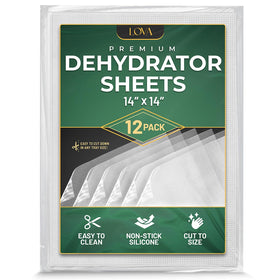 Lova silicone dehydrator sheet showing precise 14x14 fit on a tray for efficient drying
