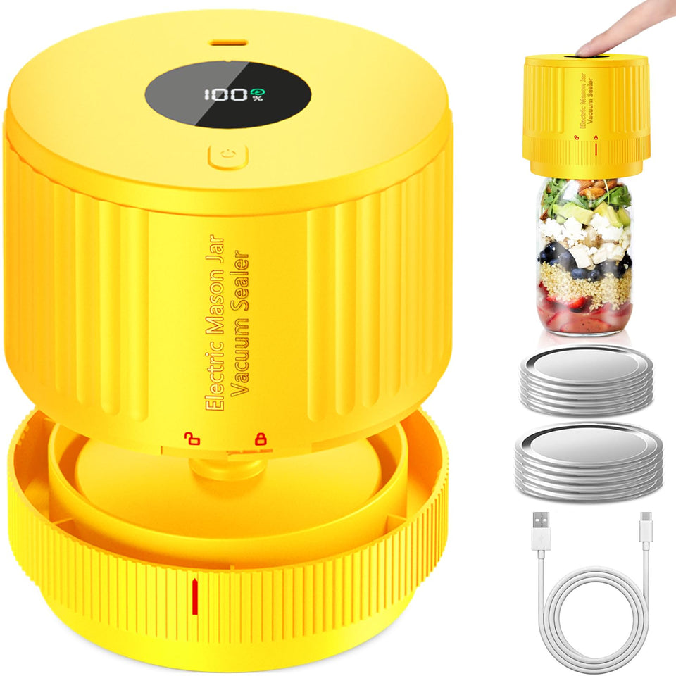 LOVE MOMENT electric mason jar vacuum sealer kit for wide-mouth jars in use, preserves freshness.