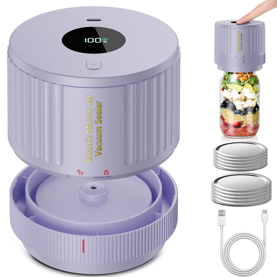 Love Moment electric Mason jar vacuum sealer in use sealing a wide-mouth jar for freshness