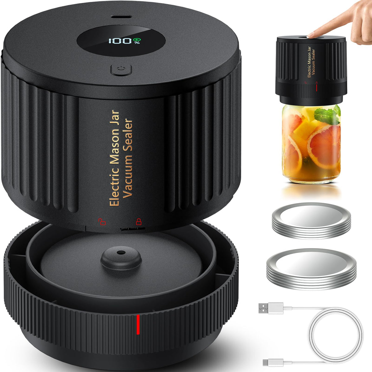 Love Moment electric mason jar sealer in action preserving freshness for wide-mouth jars.