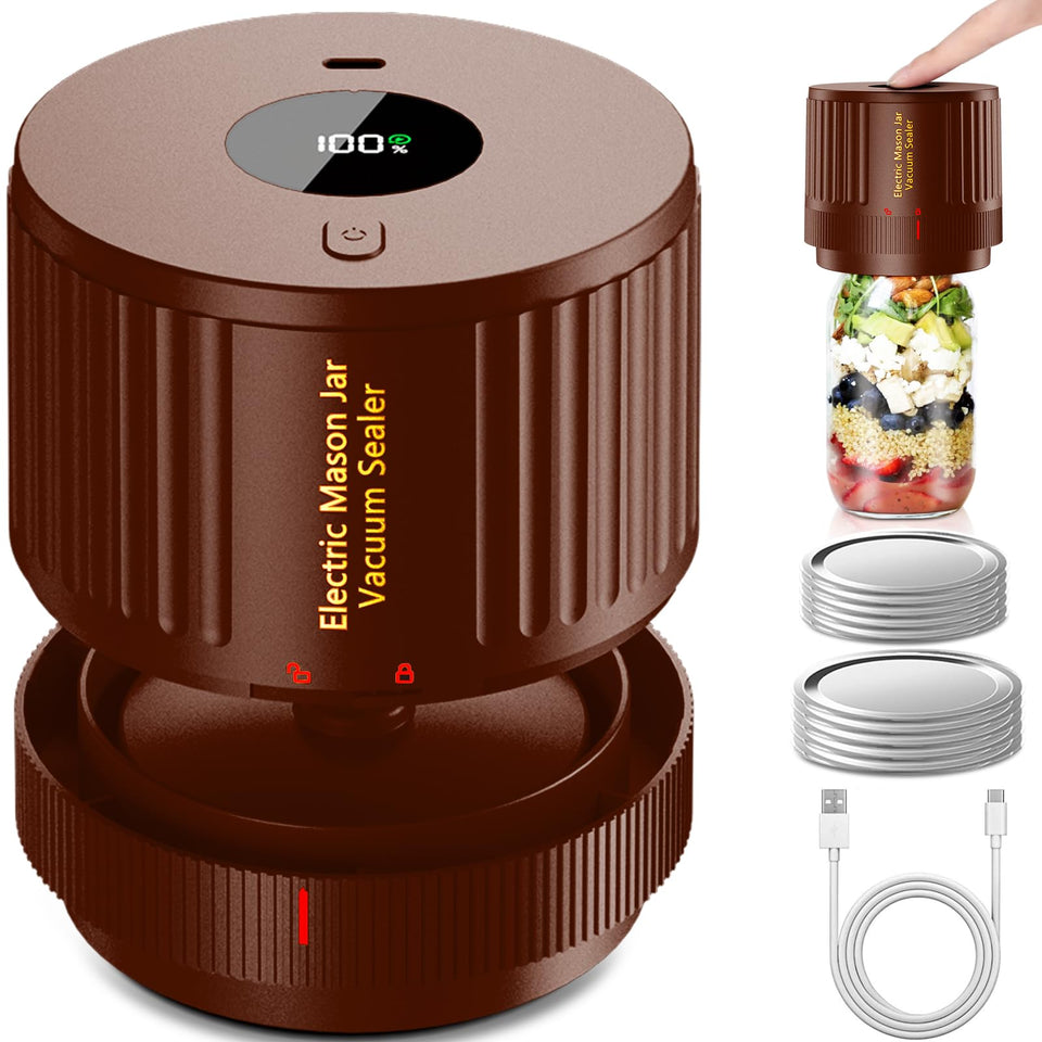 LOVE MOMENT electric mason jar vacuum sealer in wide-mouth setup for fresh pantry storage