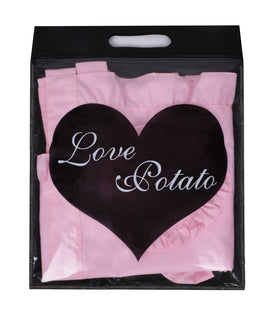 Love Potato bowknot apron pink supports easy cleaning after busy meals.