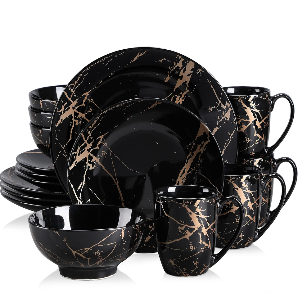 LOVECASA black dinner plates with gold splash are perfect for elegant entertaining.
