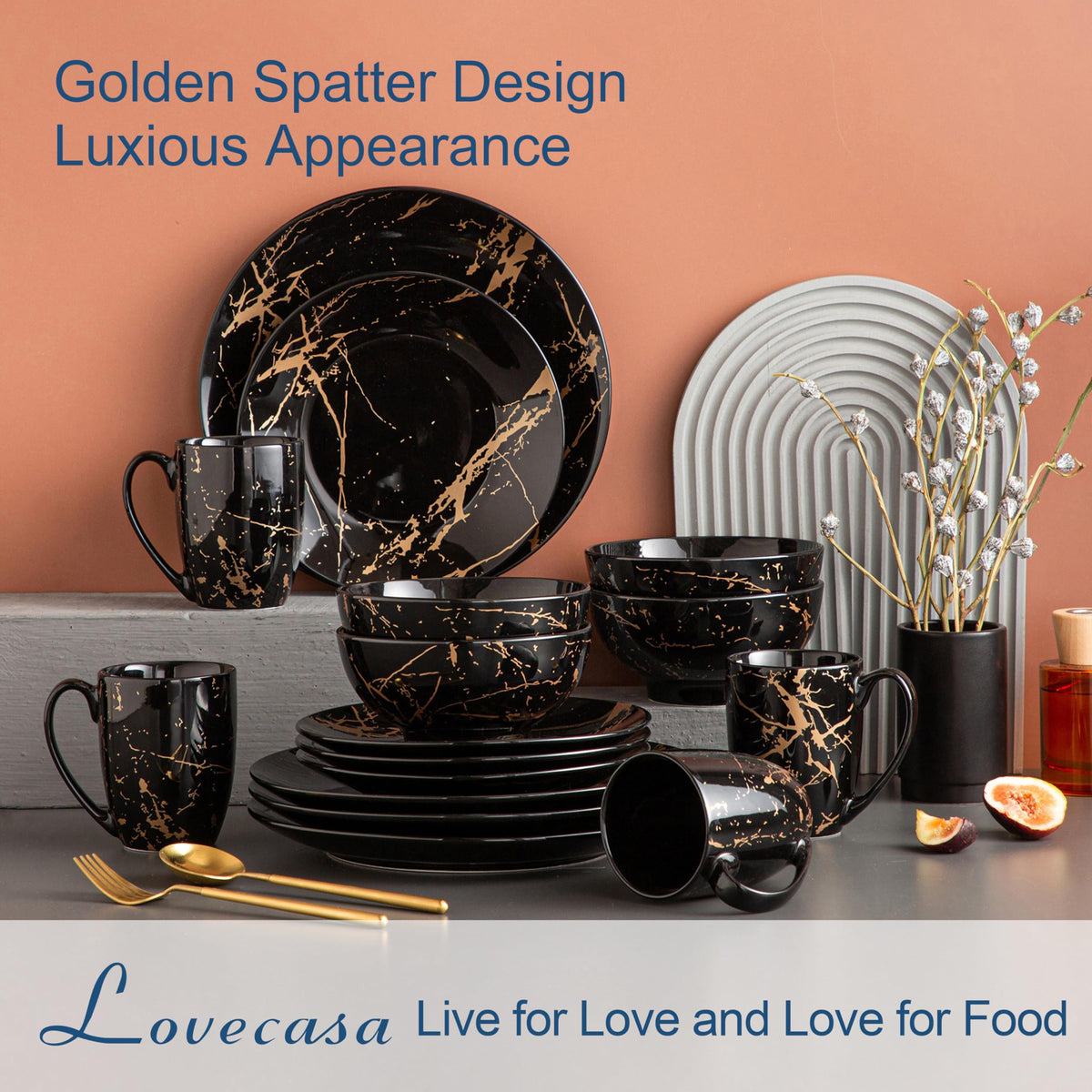 LOVECASA soup bowls in black glaze with gold details add chic daily meals.