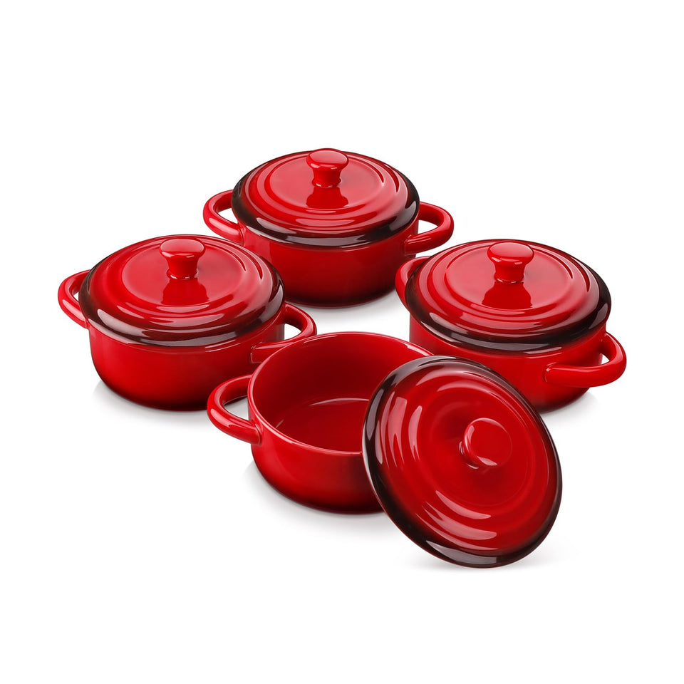 LOVECASA mini cocotte 12oz front view in red, ideal for single servings.