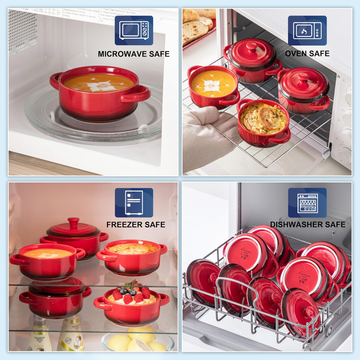 Elegant red ceramic glaze on LOVECASA mini cocotte for table-ready appeal.