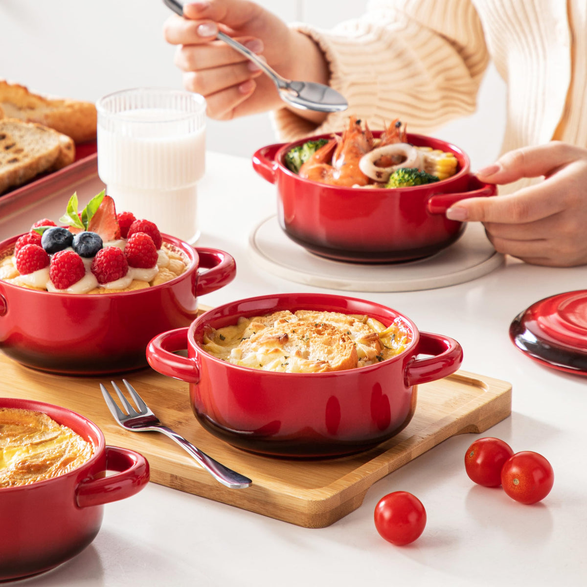 Lid on LOVECASA cocotte helps retain heat for serving.