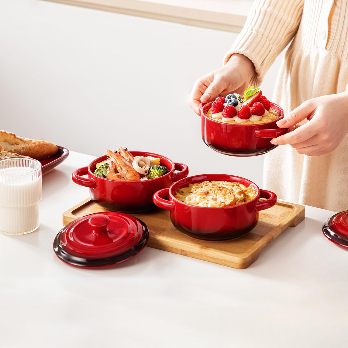 Oven and microwave safe LOVECASA 12oz cocotte for reheating.