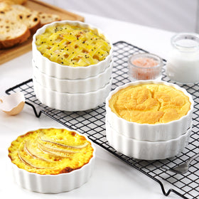 LOVECASA 8 oz ramekins with crème brûlée layer for caramelized tops.