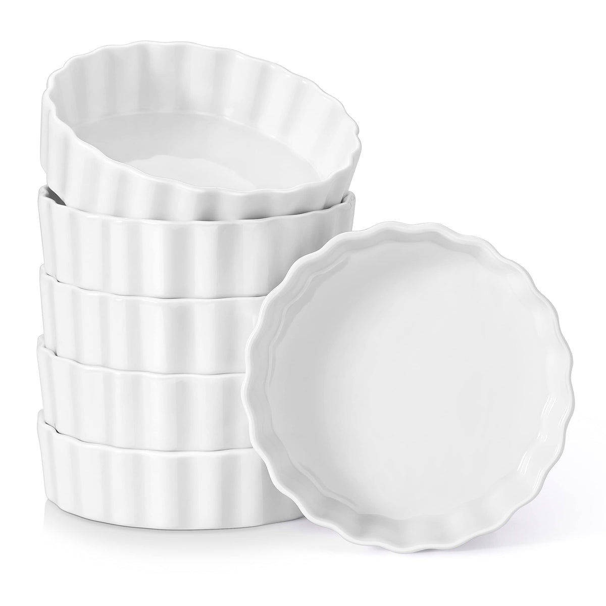 LOVECASA 8 oz porcelain ramekins stacked for compact oven-safe serving.
