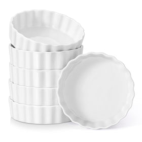 LOVECASA 8 oz porcelain ramekins stacked for compact oven-safe serving.