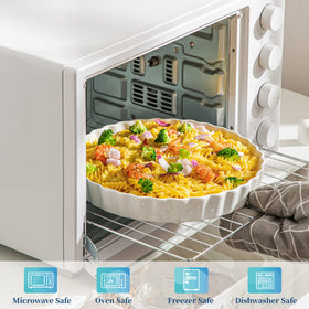 LOVECASA quiche dish is safe for oven, microwave, freezer, and dishwasher.