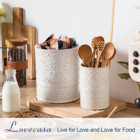 LOVECASA Ceramic utensil holder with glossy glaze resists scratches