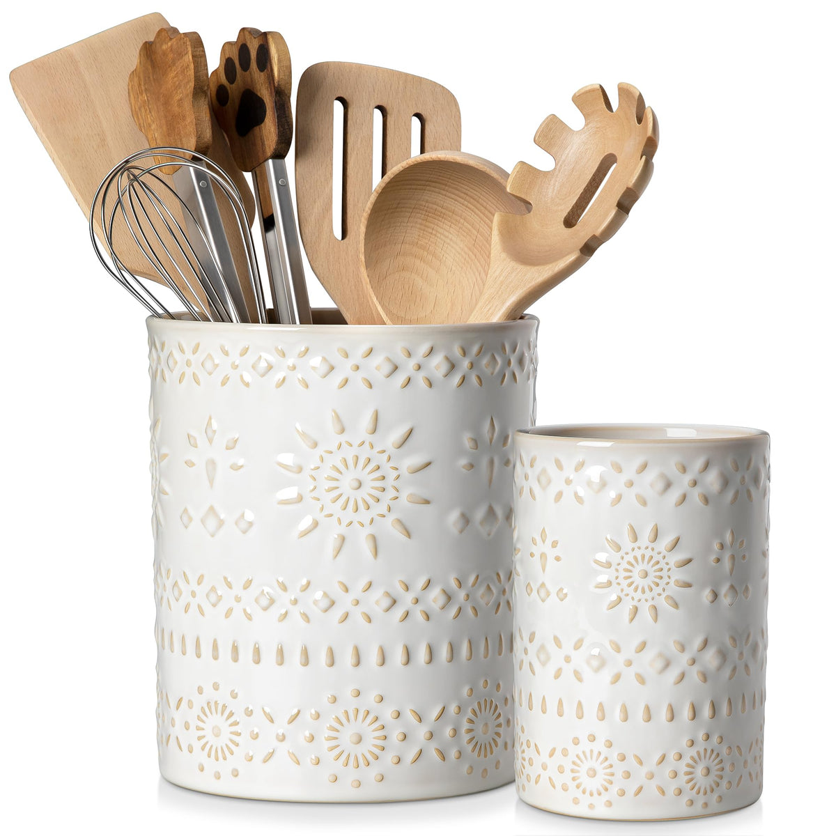 LOVECASA Utensil Holder set large on countertop keeps utensils neatly organized