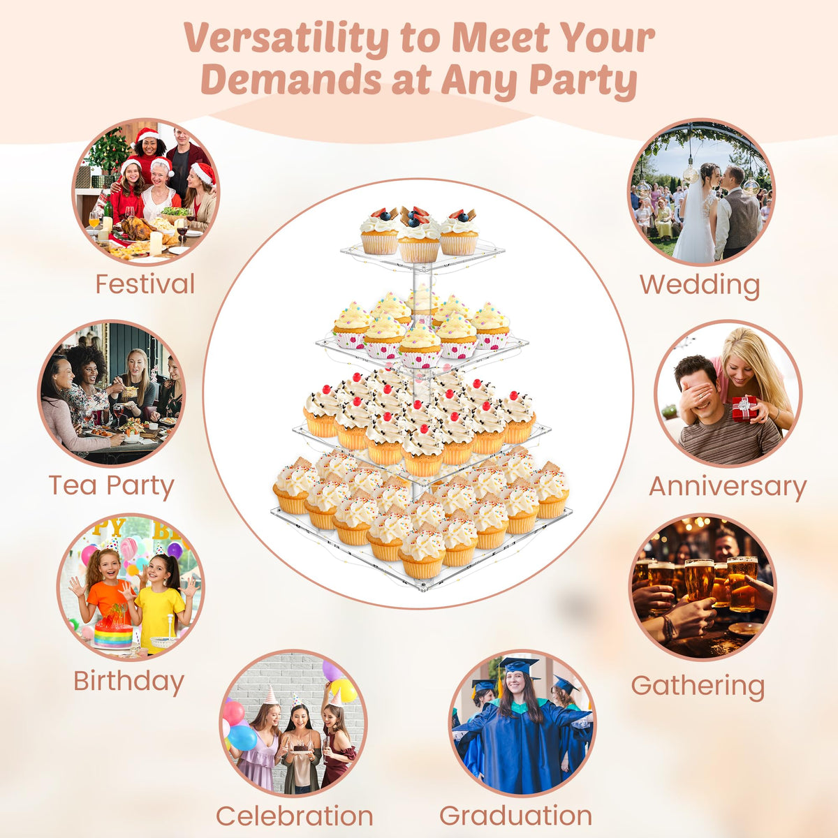 LoveDisplay Cupcake Stand hosts up to 24 cupcakes on the tiers.