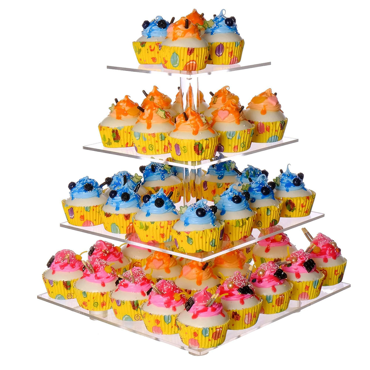 LoveDisplay 4-tier cupcake stand with clear acrylic for elegant dessert displays.