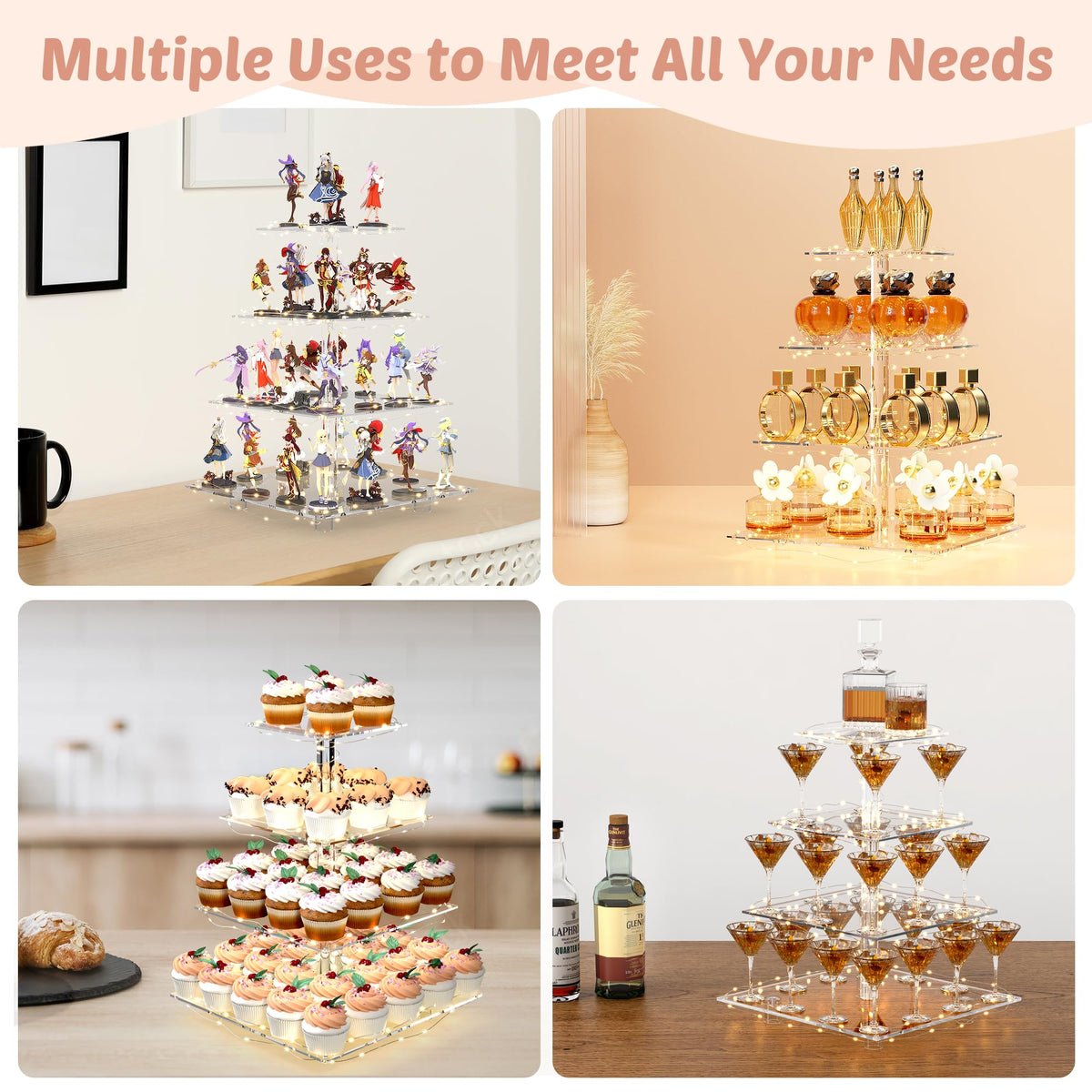 LoveDisplay Cupcake Stand layers measure 12x12 to 6x6 inches for scalable displays.