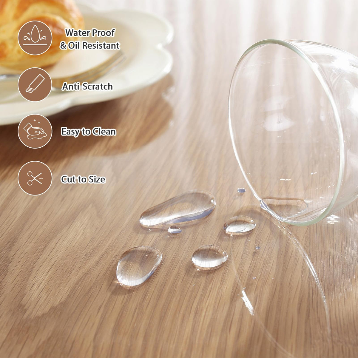 LovePads waterproof vinyl table cover on a dining table during a meal.
