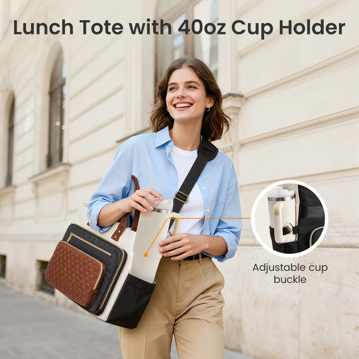 LOVEVOOK cup holder with 40 oz bottle for on-the-go hydration.