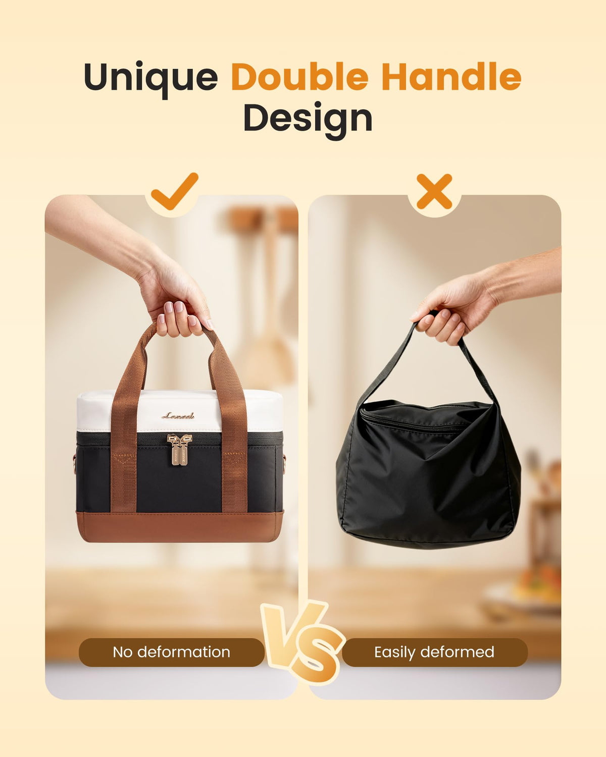 LOVEVOOK bag opened to show space for two lunch boxes and snacks.