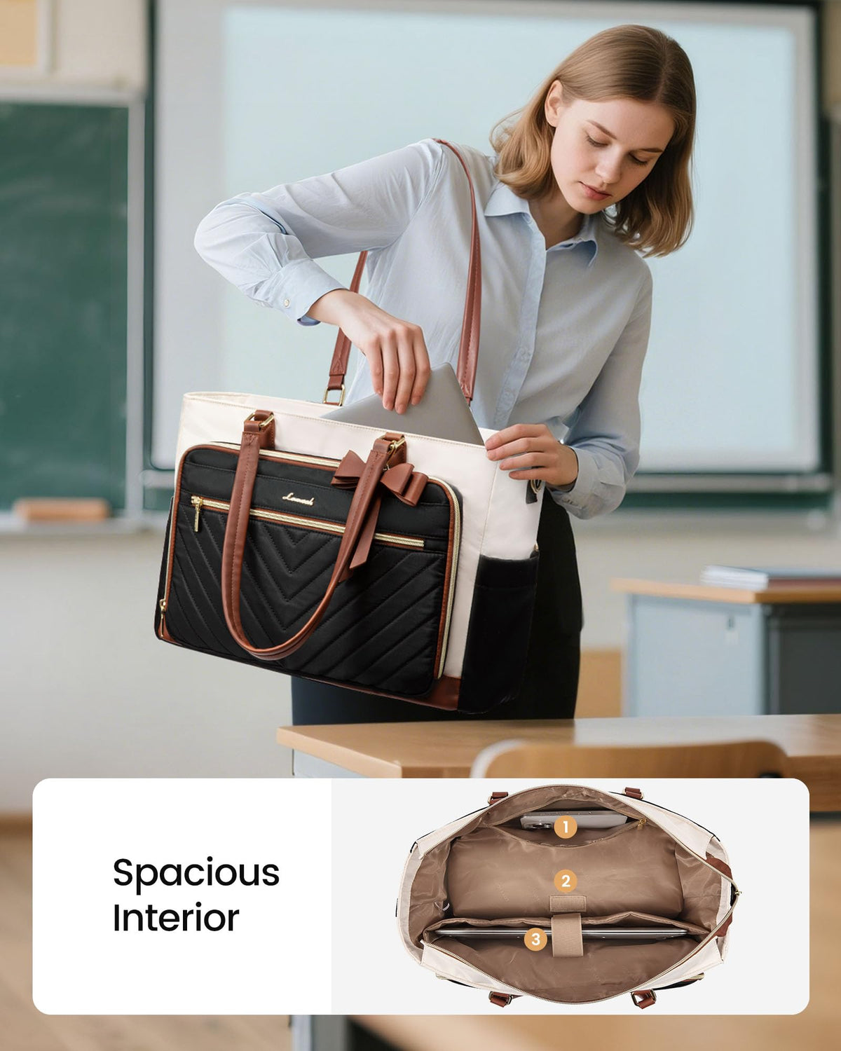 LOVEVOOK laptop-padded compartment protects devices in a stylish tote